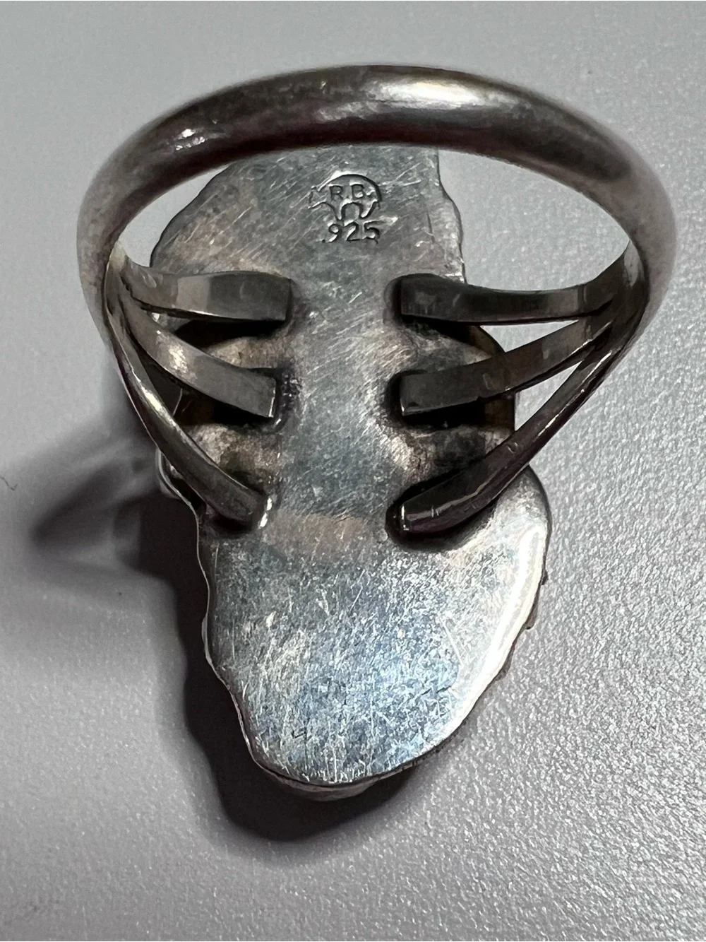 R.B. Navajo 925 Sterling Silver Green Turquoise 4-Stone Floral Leaf Ring Sz 7